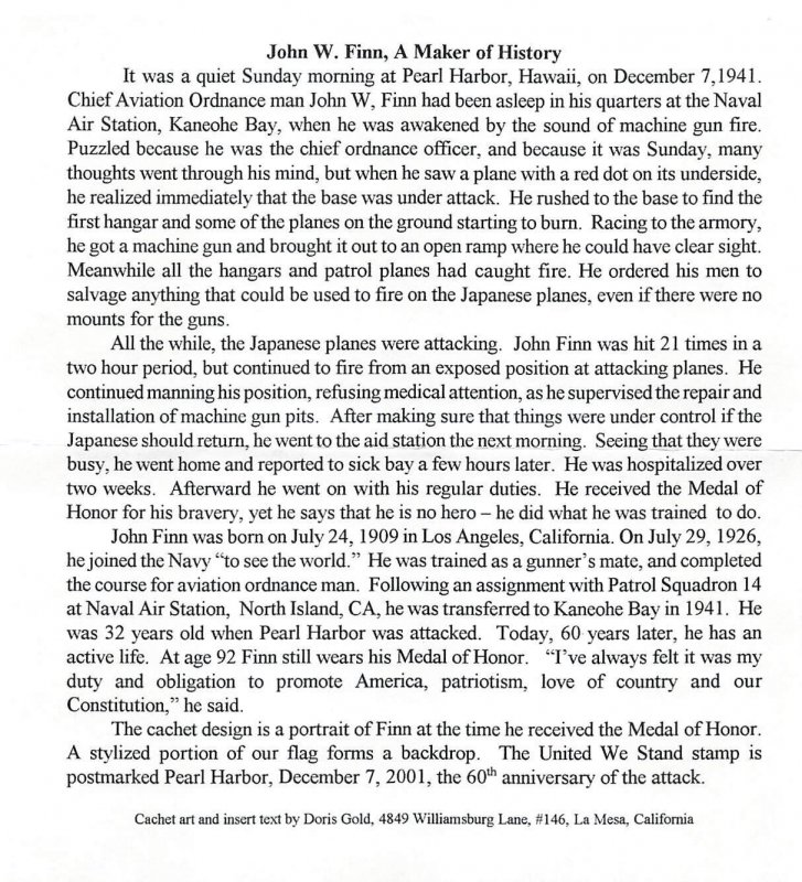 JOHN W. FINN MEDAL OF HONOR WINNER PEARL HARBOR - Doris Gold