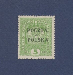 POLAND - Scott 42 - hinged - 5h Light Green - Cracow issue - 1919