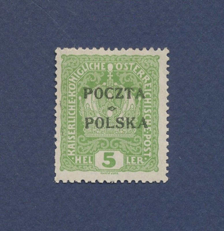 POLAND - Scott 42 - hinged - 5h Light Green - Cracow issue - 1919