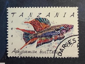 Tanzania 1991 Scott 820 CTO - 60sh, Fish, Twostripe Lyretail