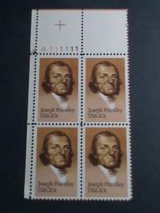 ​UNITED STATES -1983 SC#2038  JOSEPH PRIESTLEY MNH BLOCK OF 4 VERY FINE