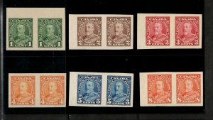 Canada #217c - #222a Extra Fine Never Hinged Imperf Pairs