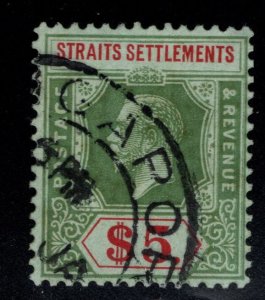 Straits Settlements Scott 201 Used 5$ KGV Die 2, Singapore Cancel