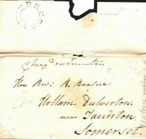 GB WALES Brecon Cover *Charged on Taunton* Somerset 1836 Hollam {samwells}B49b