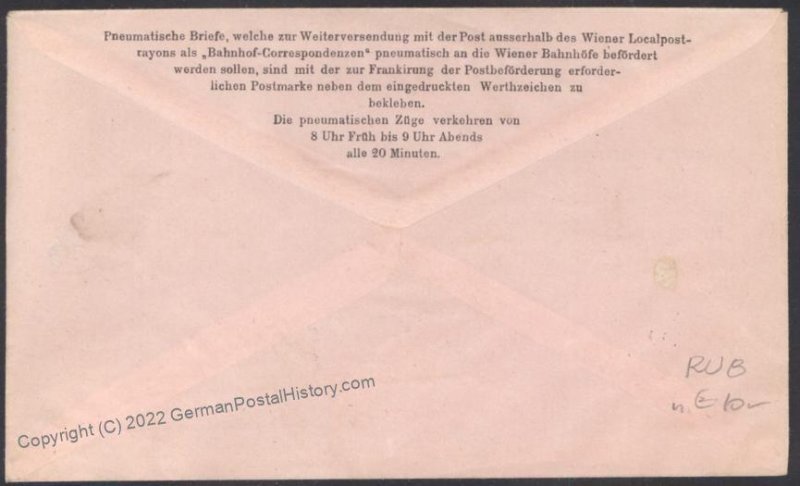 Austria Empire RU8 Rohrpost Pneumatic Mail Postal Stationery Envelope UNU 107843