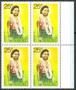 NAURU 1973 25c WOMAN w FLOWER GARLAND BLOCK OF 4 Sc 101 MNH