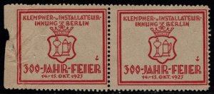 1927 German Cinderella Plumber Installer Guild in Berlin October 14-15 Pair MNH