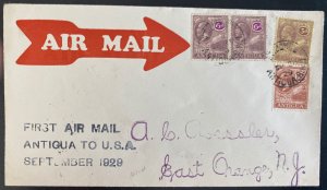 1929 St Johns Antigua First Flight Airmail Cover FFC To East Orange NJ Usa