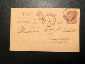 1895 British Mauritius Postcard Cover Port Louis to Curepipe