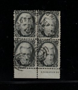 USA #73 Used Block With Imprint In Margin & Light Boston CDS Cancel 