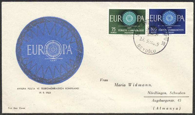 Turkey 1960 Sc 1493-4 Europa CEPT Wheel Philatelic FDC HR