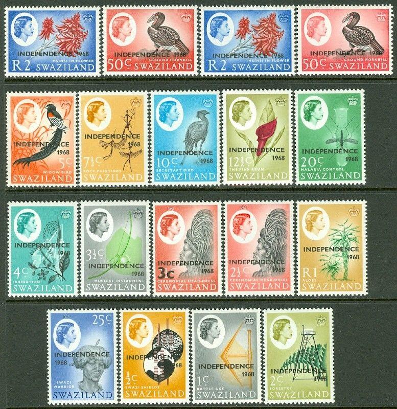 EDW1949SELL : SWAZILAND 1968 Sc #143-59 Cplt set Also #157a, 159a VF MNH Cat $46