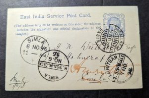 1896 British East India Postcard Cover Umballacah to Simla