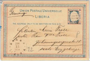 59204 -  LIBERIA  - POSTAL HISTORY: STATIONERY CARD to GERMANY 1892 - H & G #3