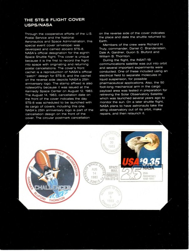 STS-8 Shuttle Challenger launch - (Great Folder with cover flown in space) 