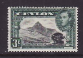 Ceylon-Sc#279c- id9-unused og NH KGVI 3c Adam's peak-perf 13.5-1938-