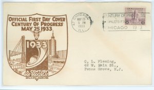 US 729 1933 3c Century of Progress (perf single) on an addressed first day cover with a Kreiker cachet.