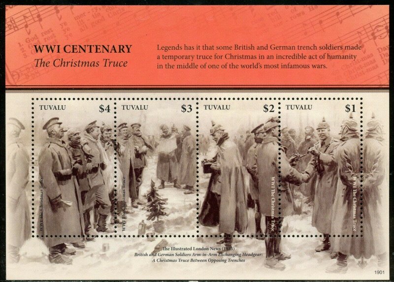 TUVALU 2019 WORLD WAR I CENTENARY  CHRISTMAS TRUCE  S/S MINT NEVER  HINGED 