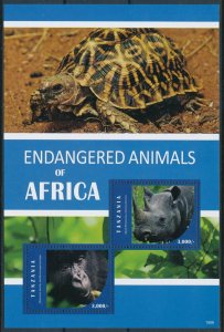 [110063] Tanzania 2016 Endangered animals gorilla rhino Souvenir Sheet MNH