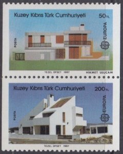 TURKEY CYPRUS Sc #205a CPL MNH PAIR from BOOKLET - EUROPA 1987,  ARCHITECTURE