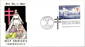 Philippines FDC 1959 - Help Fight TB - 25c+5c - Single - F43207