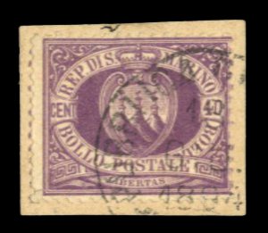 San Marino #17 Cat$125, 1877 40c violet, used on piece