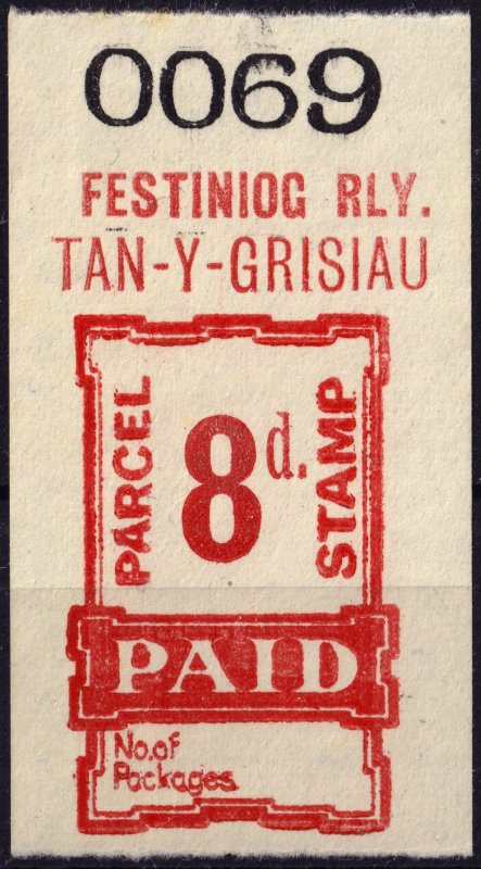 GB / Wales - FESTINIOG RAILWAY Parcel Stamp 8d (Tanygrisiau) - Mint