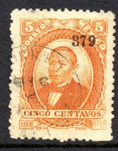 Mexico 1879 Juarez 5¢ Orange 379 Thick Hard Paper VFU MX457