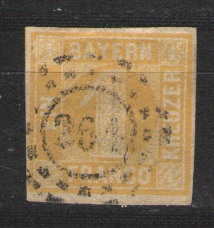 German States - Bayern 1862 Sc# 9 Used G/VG Solid copy 4 margins