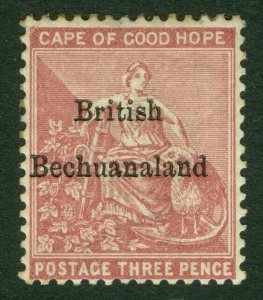 SG 2 Bechuanaland 1885. 3d pale claret. Lightly mounted mint CAT £60