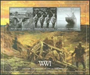 TOGO 2014 100TH ANNIVERSARY OF WORLD WAR I SHEETLET OF 3 STAMPS
