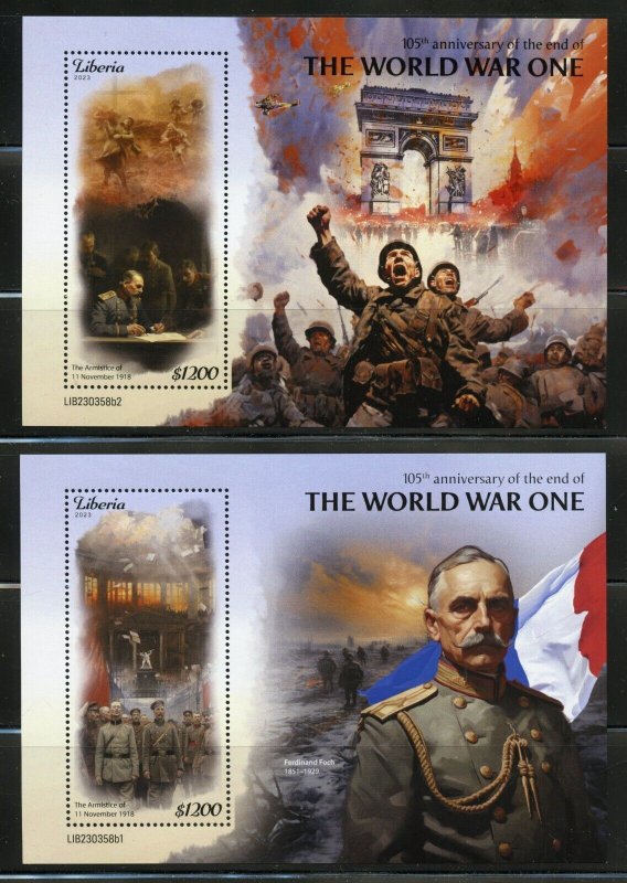 LIBERIA 2023 105th ANNIVERSARY OF THE END OF WORLD WAR I S/S SET MINT NH
