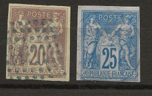 French Colonies 34-35 Used VF 1877 SCV $18.25 (jr)