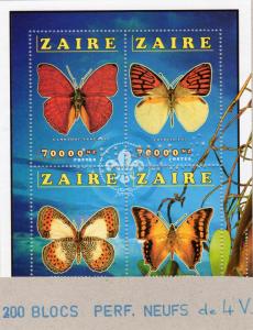 Zaire 1996  Sc#1454 BUTTERFLIES Sheetlet Perforated (4) ANNULE (SPECIMEN)