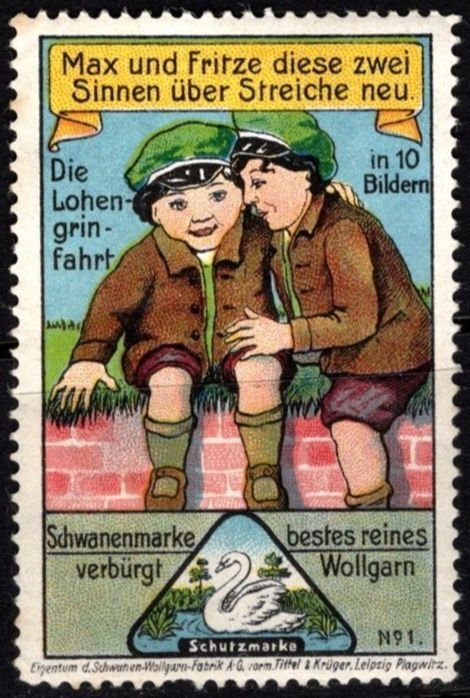 Vintage Germany Poster Stamp Swan Brand Guaranteed Best Pure Wool Yarn