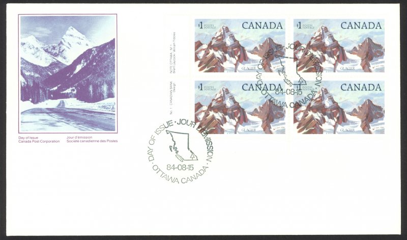 Canada Sc# 934 FDC inscription block 1984 08.15 Glacier National Park