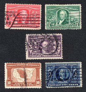 US 1904 Louisiana Purchase Stamp Set #323-27 used Sc. CV $84