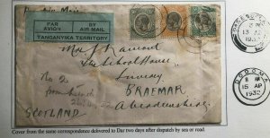 1932 Lindi Tanganyika Early Unofficial Airmail Cover To Braemar Scotland