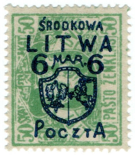 (I.B) Lithuania Postal : Central Lithuania 6m on 50sk OP