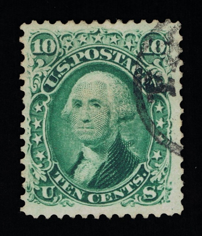 EXCEPTIONAL GENUINE SCOTT #68 F-VF USED 1861 GREEN WITH 4 VERY AMPLE MARGINS