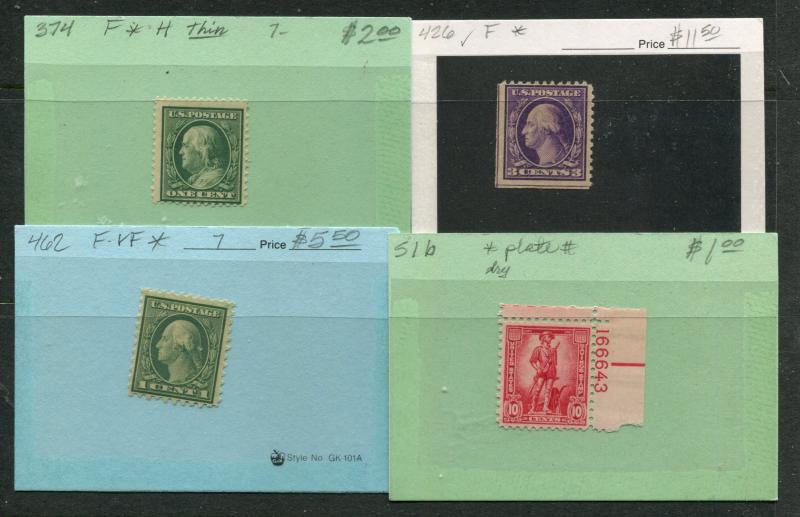 Leftover dealers stock incl #374, 426 462, S1b, His selling price $20.00