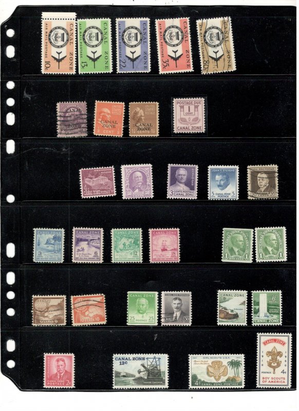 CANAL ZONE COLLECTION ON STOCK SHEET, MINT/USED