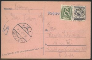 Austria 1928 Upfranked Rohrpost  Pneumatic Mail Postal Card Cover 108608