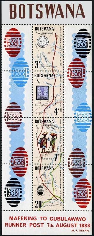 Botswana 88-91,91a sheet,MNH. Mafeking-Gubulawayo Trail,runner post,1972.Map