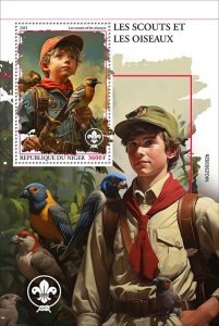 NIGER - 2023 - Scouts and Birds - Perf Souv Sheet - Mint Never Hinged