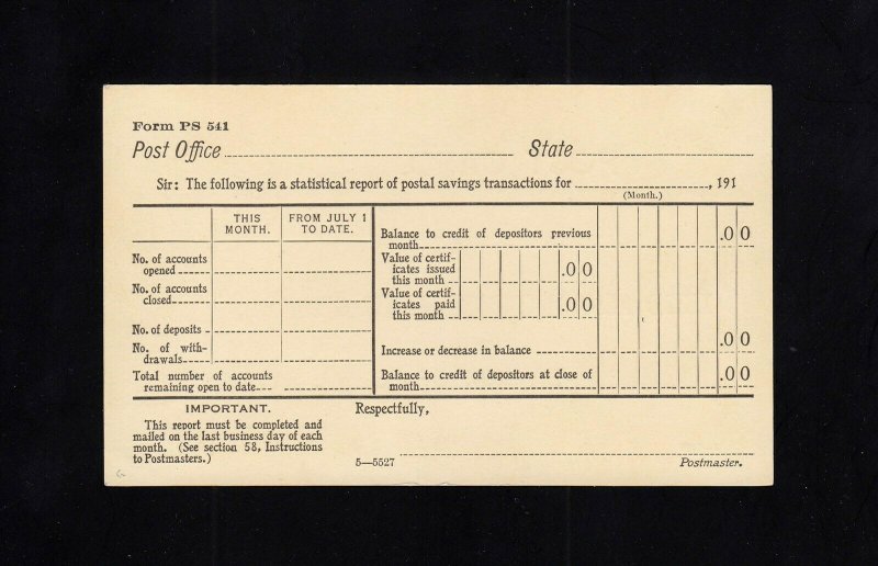 UZ1, UPSS# O1 Unused OFFICIAL Postal Card, UPSS Cat 650.00