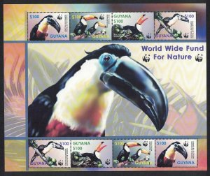 Guyana Birds WWF Toucans MS Def 2003 Def SC#3792 a-d SG#MS6410 MI#7626-7629