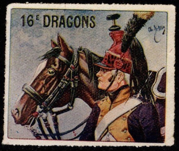 1914 WW One France Delandre Poster Stamp 16th Dragons Cavalry MNH