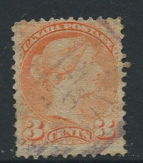 Canada -Scott 37 - Queen Victoria -1873 - Used - Single 3c Stamp