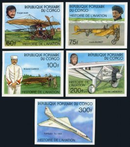Congo PR 421-425,426 imperf,MNH.Mi 592B-597B,Bl.12B. History of Aviation,1977.